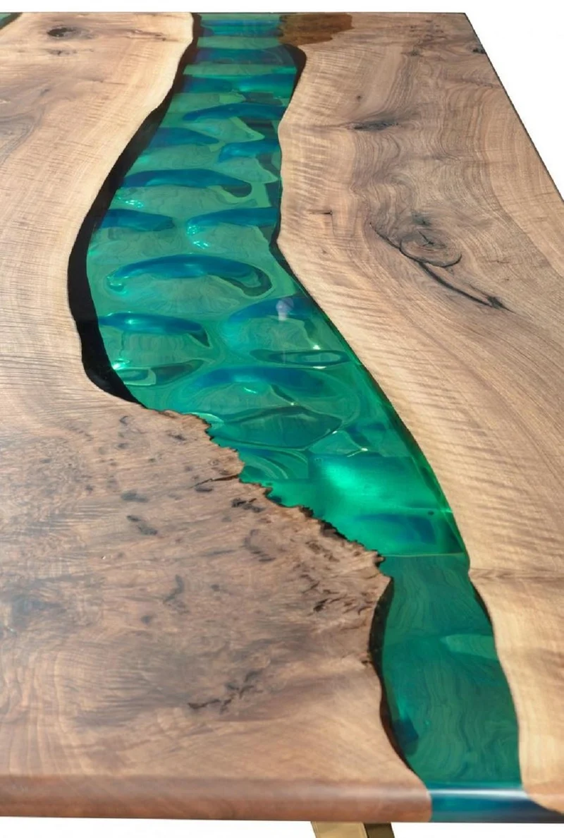 Casa Padrino Luxus Esstisch Braun / Grün / Gold 210 x 100 x H. 76 cm - Rechteckiger Küchentisch mit Epoxiharz - Esszimmer Möbel - Epoxiharz Möbel - Luxus Möbel