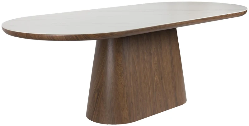 Esstisch Tisch ALMIRA Oval 180 x 90 Walnuss Platte in Marmoroptik
