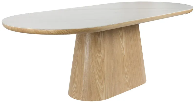 Esstisch ALMIRA Oval 180 x 90 Eiche Furnier Platte in Marmoroptik