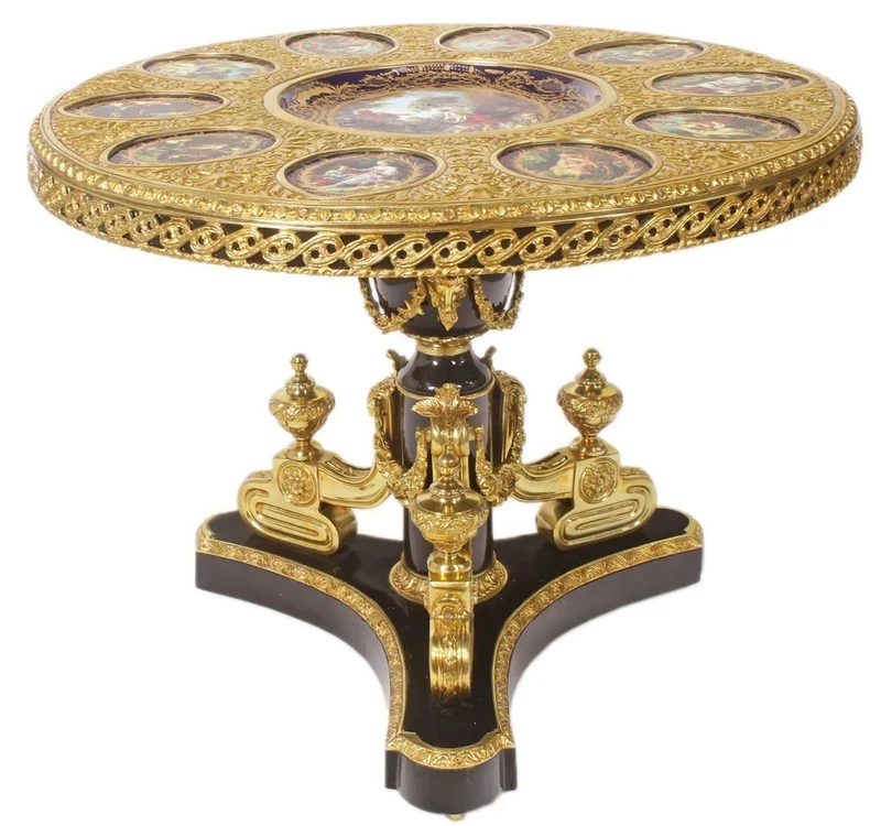 Casa Padrino Barock Esstisch Dunkelbraun / Mehrfarbig / Gold - Prunkvoller Massivholz Esszimmertisch im Barockstil - Barock Esszimmer Möbel - Edel & Prunkvoll