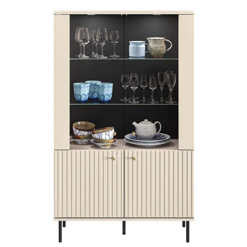 Zweiflügeliger Schrank Caletto 92 cm mit dekorativen Lamellen, beige