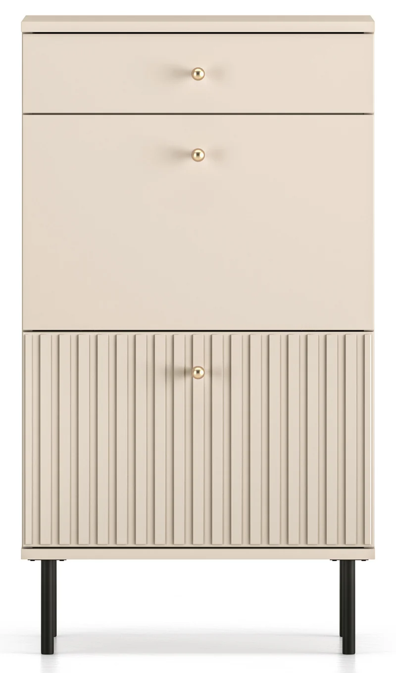 Schuhschrank Caletto 55 cm mit Schublade, dekorative Lamellen, beige
