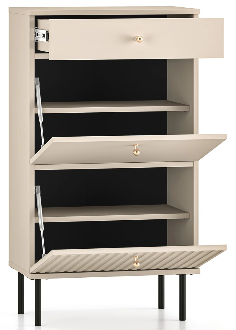 Schuhschrank Caletto 55 cm mit Schublade, dekorative Lamellen, beige