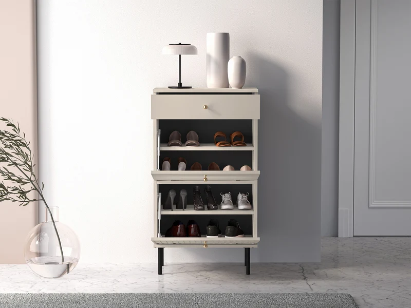 Schuhschrank Caletto 55 cm mit Schublade, dekorative Lamellen, beige
