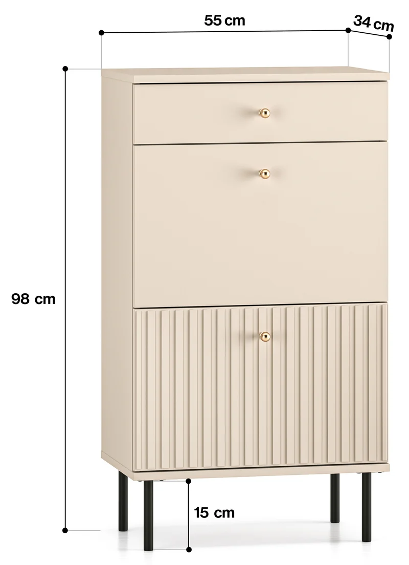 Schuhschrank Caletto 55 cm mit Schublade, dekorative Lamellen, beige