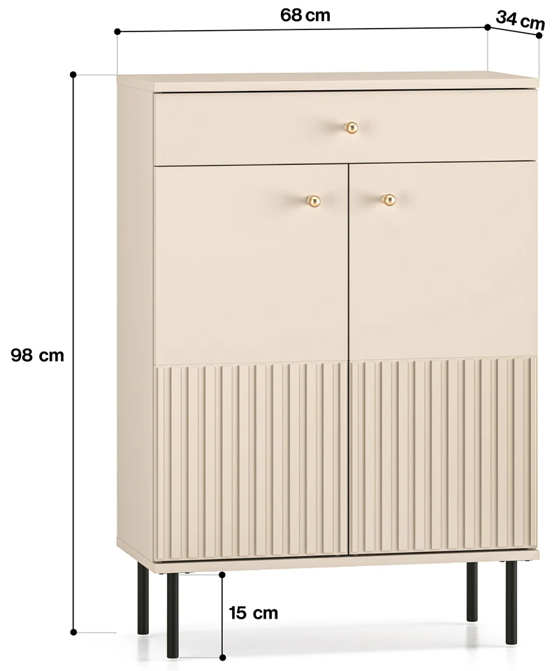 Schuhschrank Caletto 68 cm mit Schublade, dekorative Lamellen, beige