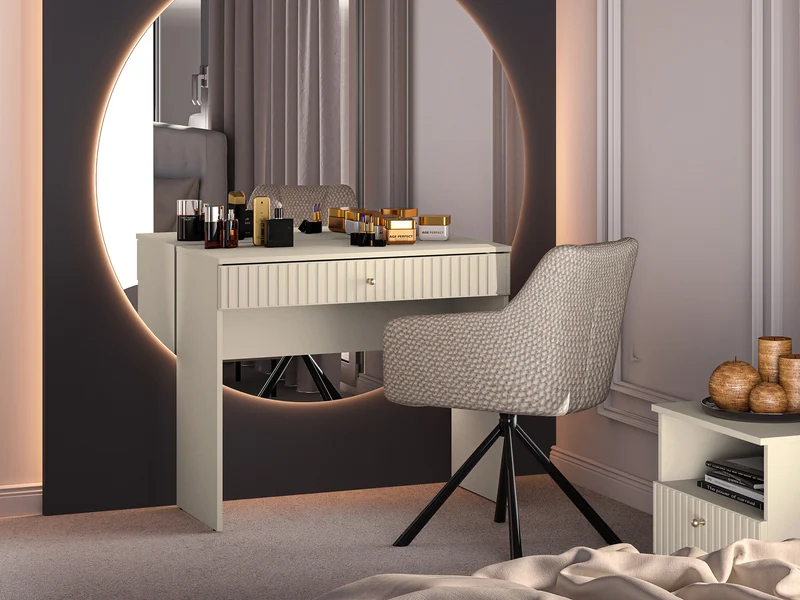 Caletto Schminktisch mit Schublade 92 cm, dekorative Lamellen, beige
