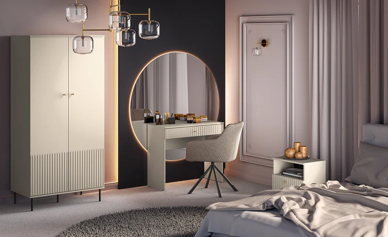 Zweiturige Caletto-Garderobe 92 cm mit dekorativen Lamellen, beige