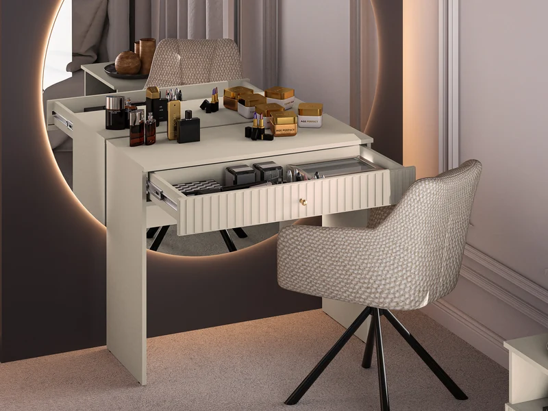 Caletto Schminktisch mit Schublade 92 cm, dekorative Lamellen, beige