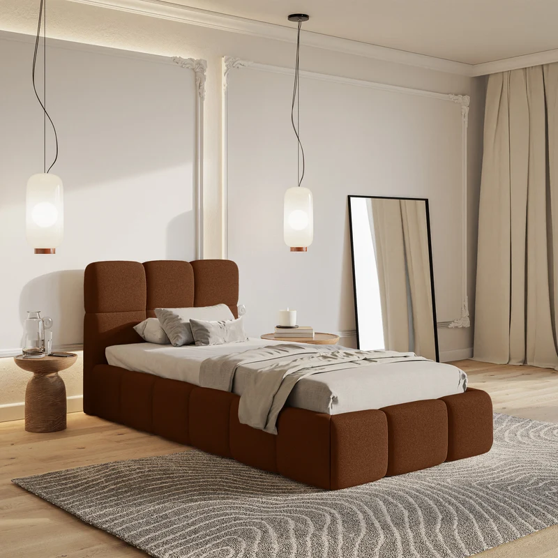 Polsterbett 90x200 cm Cloudy mit Stauraum, Metallrahmen, kupferfarbenes Chenille, wasserabweisend