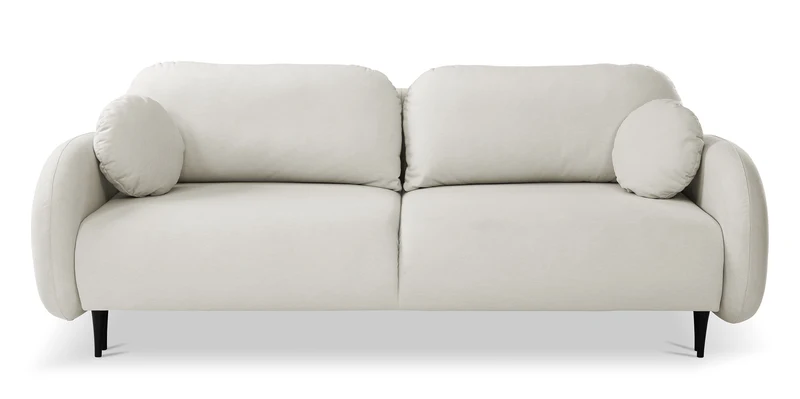 Ausziehbare Bafra-Sofa mit Schlaffunktion und Bettkasten, hellbeige Samt