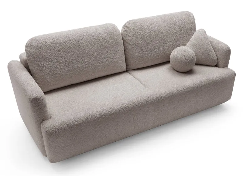 Dreisitziges ausklappbares Sofa Lambina mit Stauraum, dunkelbeige Bouclé