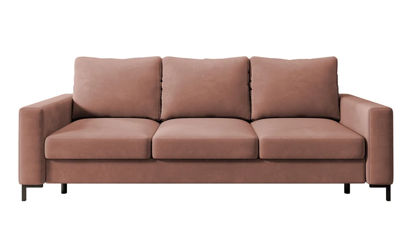 Dreisitziges Schlafsofa Mokpeo mit Stauraum, rosa Velours, leicht zu reinigen