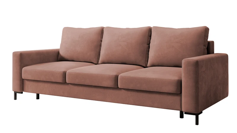 Dreisitziges Schlafsofa Mokpeo mit Stauraum, rosa Velours, leicht zu reinigen