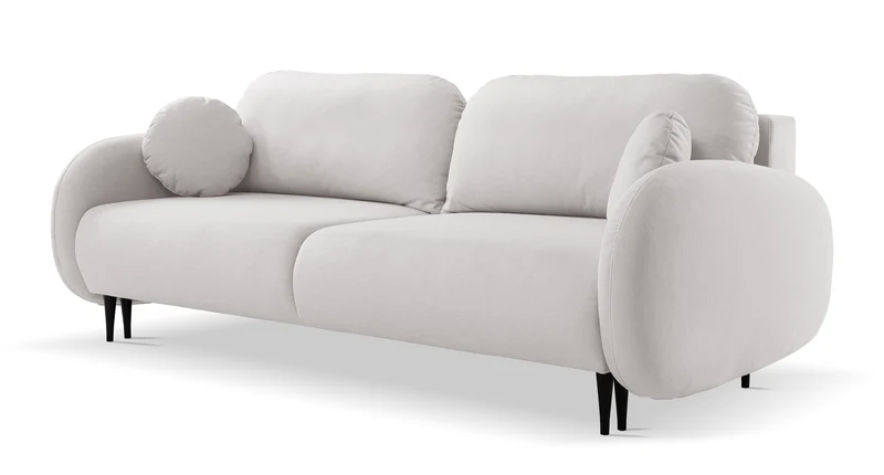 Schlafsofa Bafra mit Schlaffunktion und Bettkasten, cremefarbenes Samtvelours