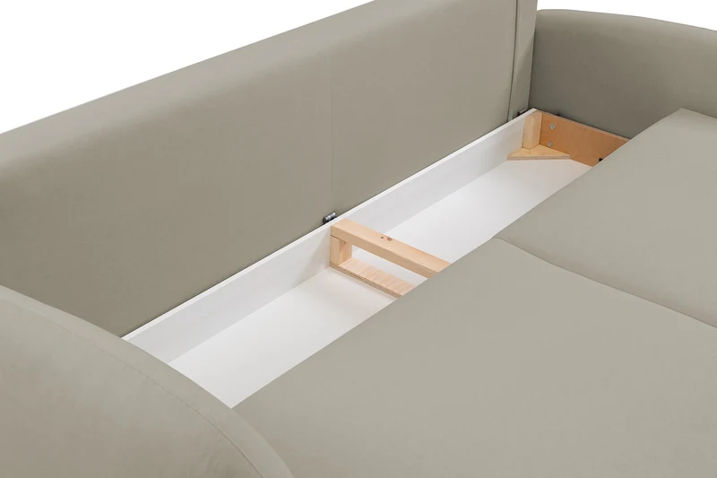 Ausziehbares Sofa Bafra mit Schlafunktion und Bettkasten, beige Samt