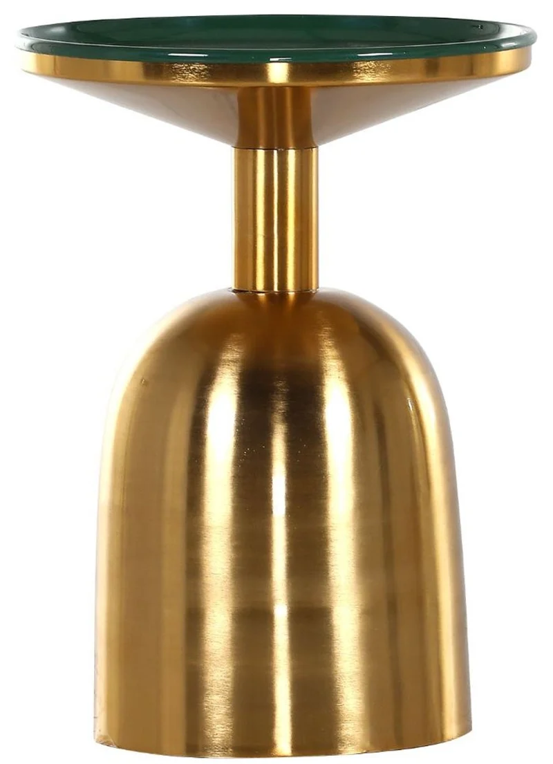 Casa Padrino Luxus Beistelltisch Grün / Gold Ø 38 x H. 52 cm - Runder emaillierter und galvanisierter Metall Tisch - Wohnzimmer Möbel