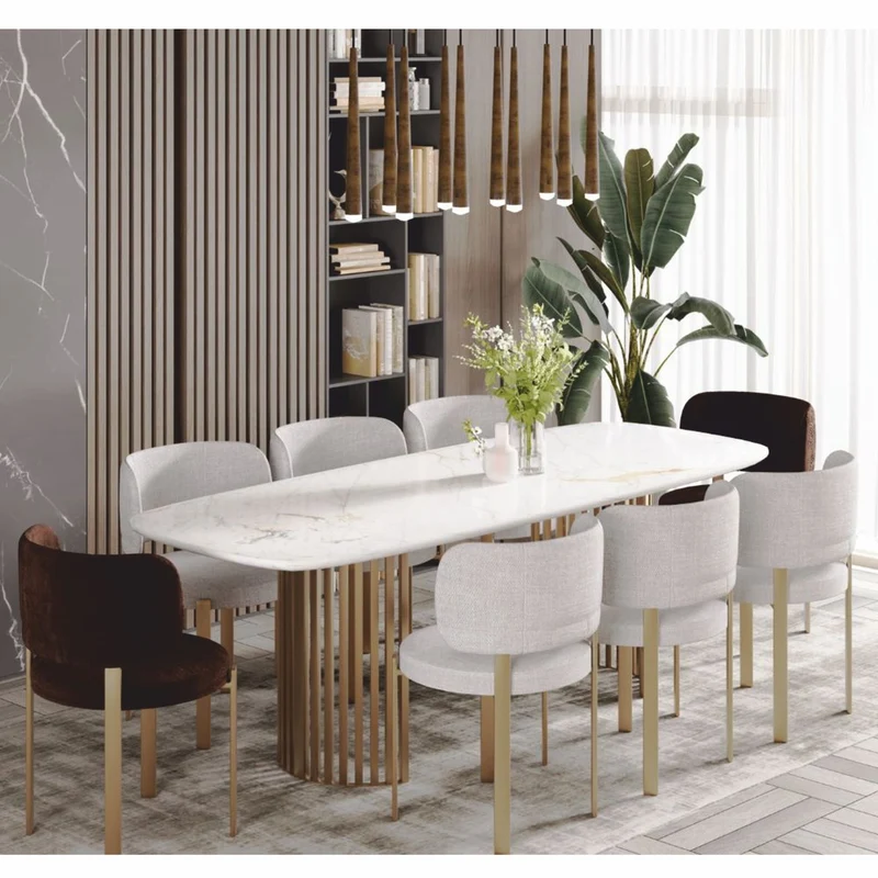 Casa Padrino Luxus Esstisch Weiß / Messing 180 cm - Luxus Esszimmer Möbel