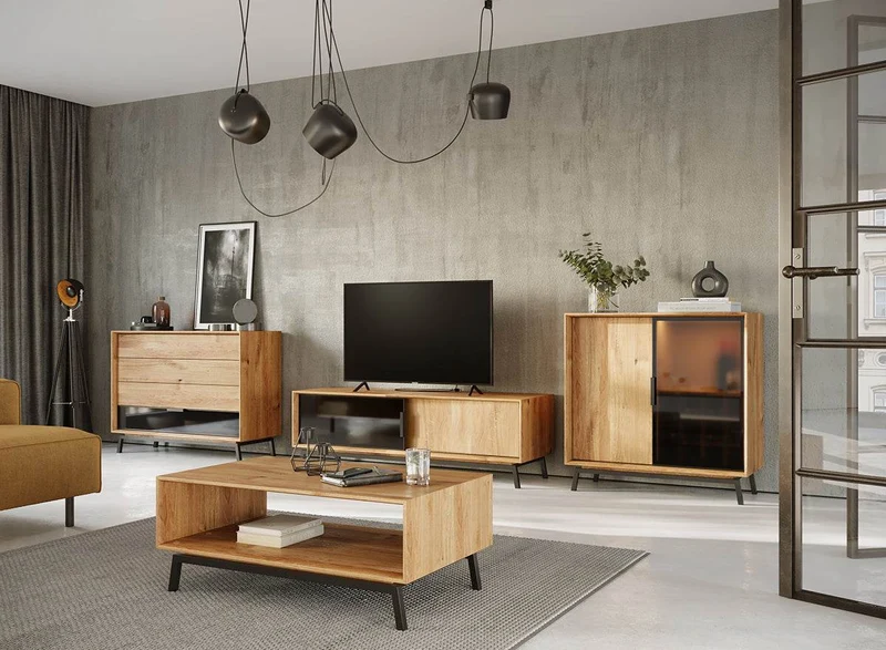 Industrial Sideboard aus massiver Eiche | Schubladenkommode Modern Loft