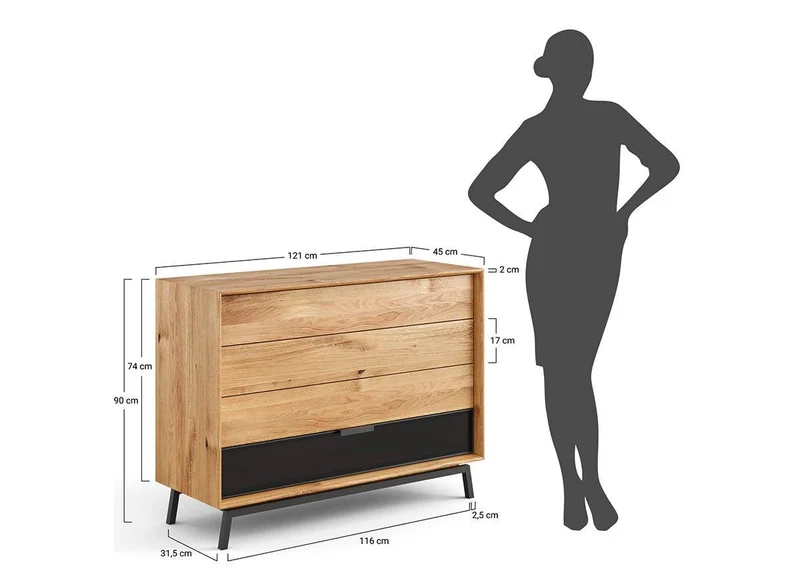 Industrial Sideboard aus massiver Eiche | Schubladenkommode Modern Loft