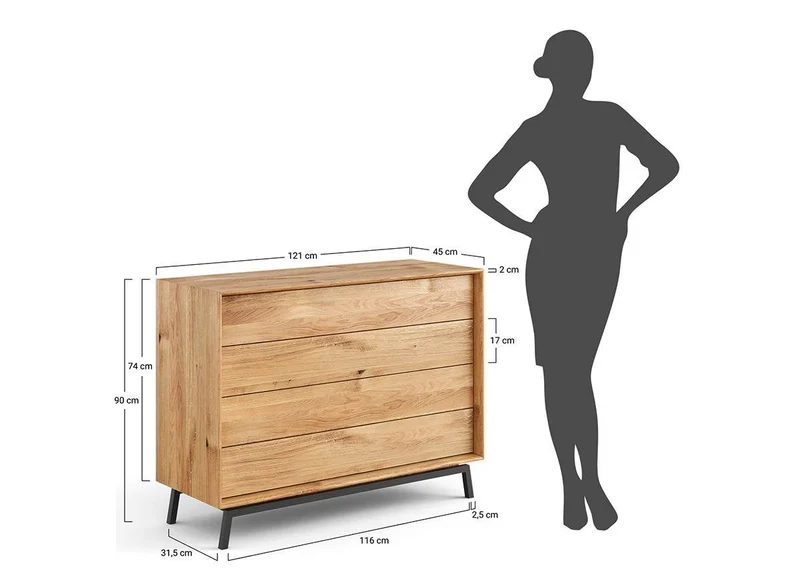 Industrial Sideboard aus massiver Eiche | Schubladenkommode Modern Loft