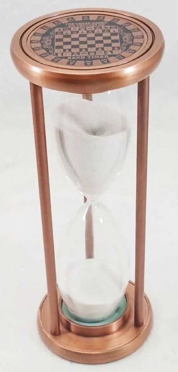 Casa Padrino Luxus Deko Sanduhr Antik Kupfer / Schwarz / Weiß Ø 10 x H. 26 cm - Schreibtisch Deko - Wohnzimmer Deko - Luxus Deko - Deko Accessoires