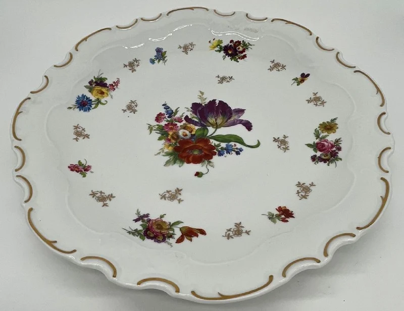Casa Padrino Luxus Barock Porzellan Teller Weiß / Mehrfarbig / Gold Ø 33 cm - Porzellan Essteller - Luxus Barock Porzellan Accessoires - Reichenbach Porzellan - Luxus Qualität - Made in Germany