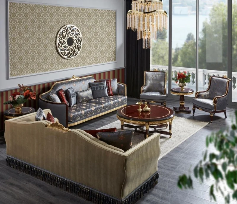 Casa Padrino Luxus Barock Sofa Beige / Blau - Prunkvolles Wohnzimmer Sofa - Barockstil Wohnzimmer Möbel - Luxus Möbel im Barockstil - Barock Einrichtung - Edel & Prunkvoll