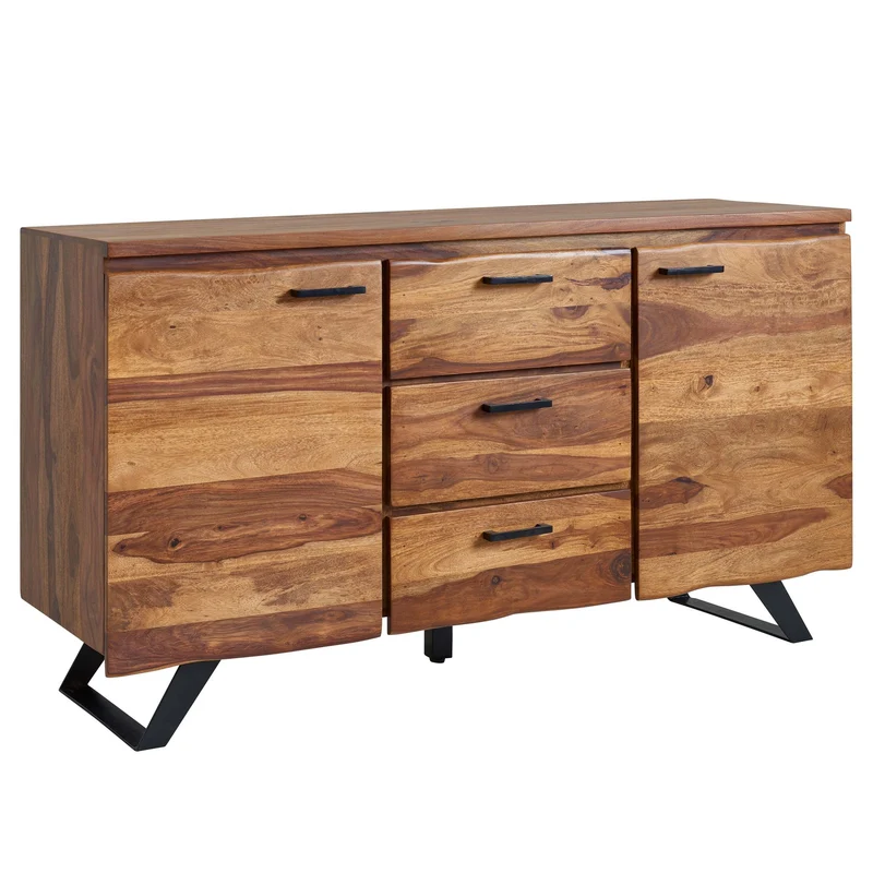 Sideboard 145x82x45cm Sheesham Massivholz Metall Baumkante Modern