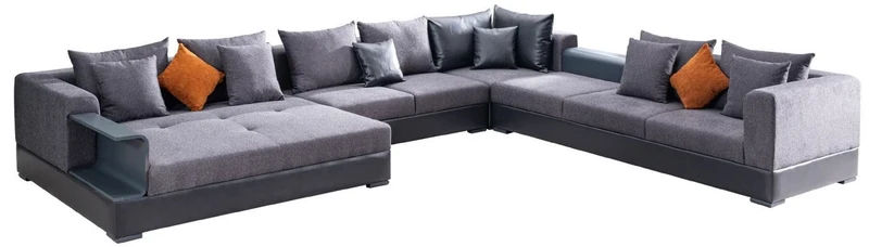 Casa Padrino Luxus Ecksofa Blau 445 x 370 cm - Wohnzimmer Sofa - Wohnzimmer Möbel - Luxus Möbel - Luxus Wohnzimmer Einrichtung