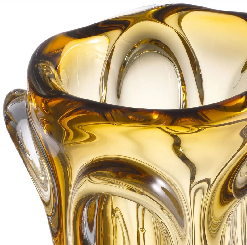 Casa Padrino Luxus Glas Vase Gelb Ø 20 x H. 31 cm - Moderne Deko Blumenvase - Deko Accessoires - Luxus Kollektion