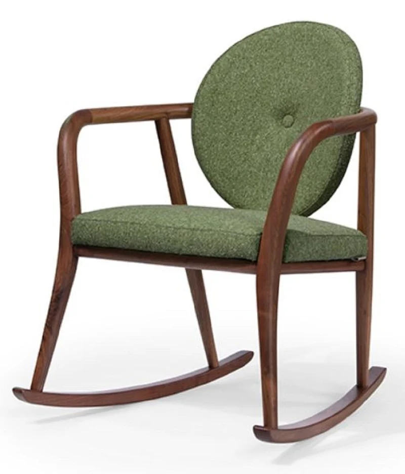 Casa Padrino Luxus Schaukelstuhl Grün / Braun 66,5 x 71 x H. 87,5 cm - Gepolsterter Massivholz Stuhl mit Armlehnen - Luxus Wohnzimmer Möbel