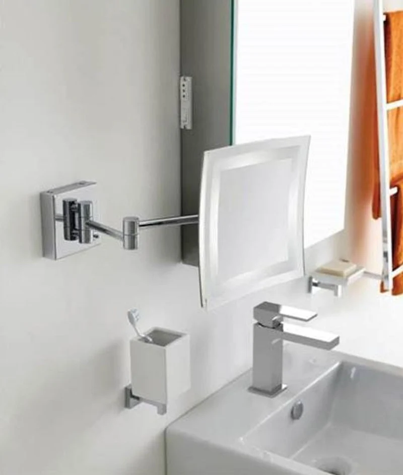 Casa Padrino Luxus LED Kosmetik Spiegel Silber 22 x 39 x H. 22 cm - Verstellbarer Kosmetik Wandspiegel - Verchromter Badezimmer Schmink Spiegel - Luxus Badezimmer Accessoires