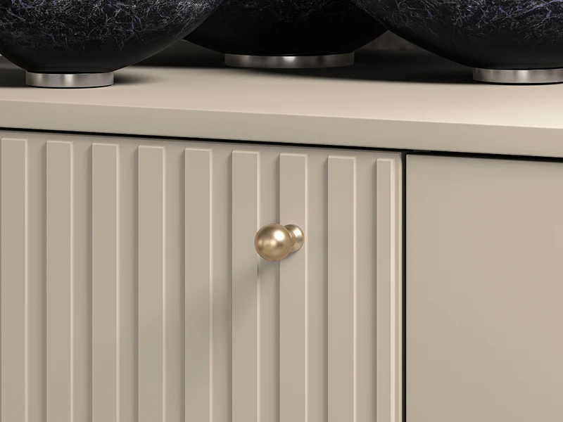 Einflügler-Kommode Caletto mit drei Schubladen, 120 cm, dekorative Lamellen, beige