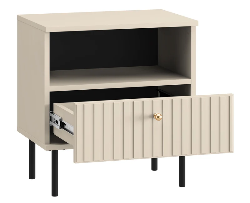 Nachttisch Caletto mit Schublade 50 cm dekorative Lamellen beige