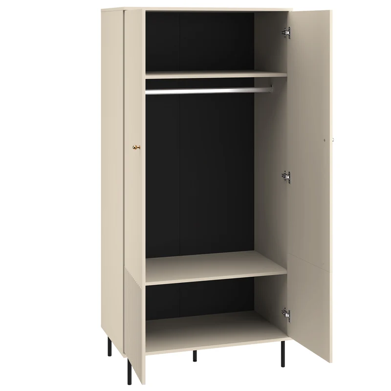 Zweiturige Caletto-Garderobe 92 cm mit dekorativen Lamellen, beige
