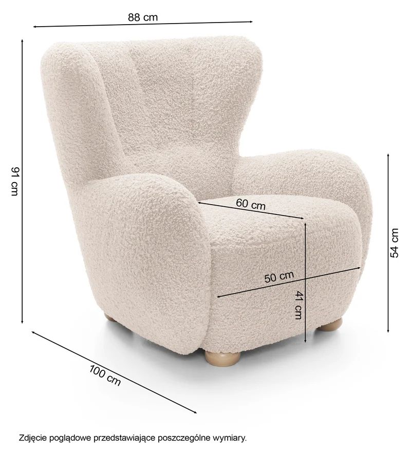 Beiger Schalensitz Milele aus Bouclé mit Buchenholzbeinen