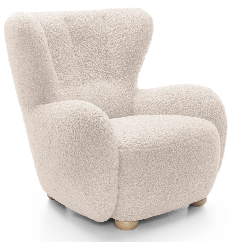 Milele Schalensitz hellbeige Bouclé, Beine aus Buche