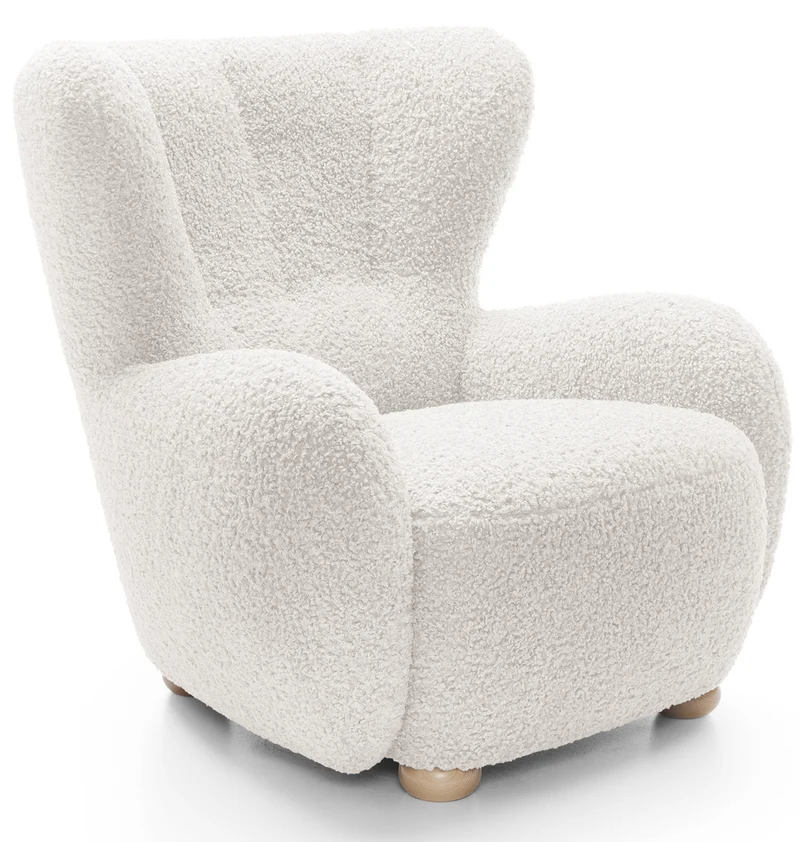 Milele Schalensitzstuhl in Creme Bouclé mit Buchenholzbeinen