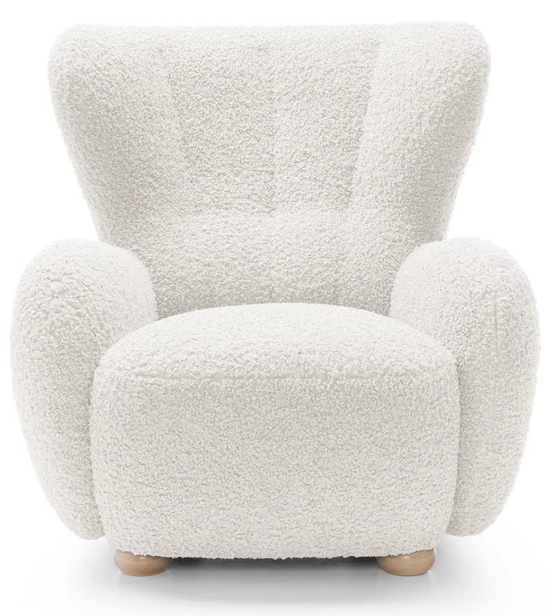 Milele Schalensitzstuhl in Creme Bouclé mit Buchenholzbeinen