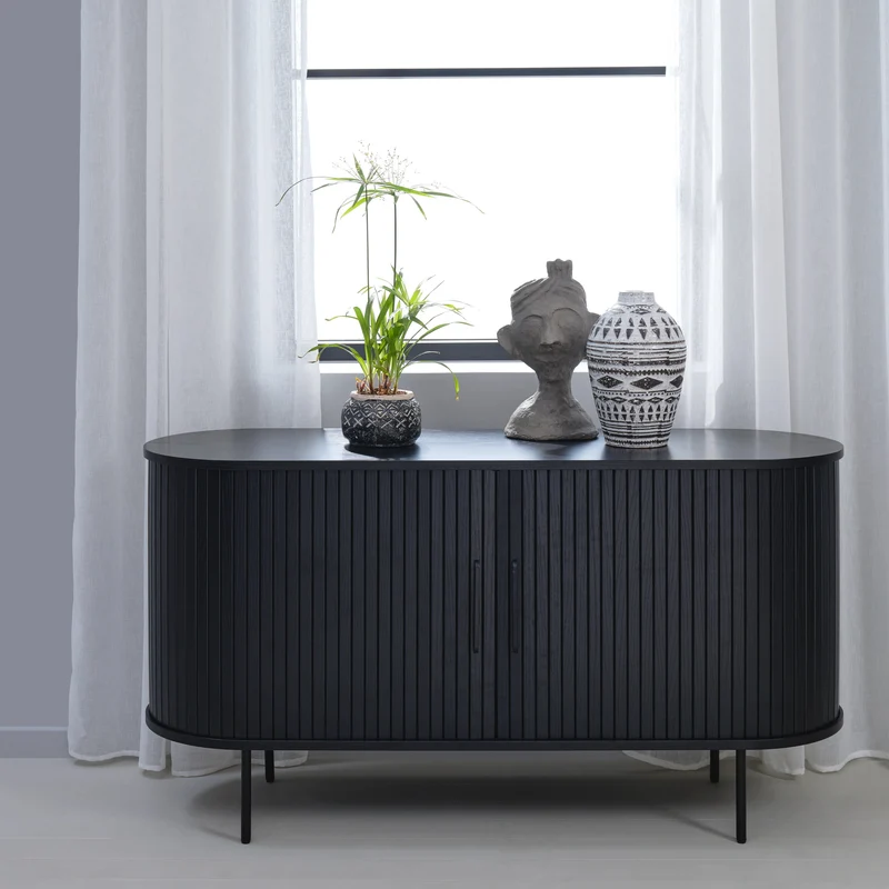 Kommode Gativel 140x76 cm Lamellen Eiche Schwarz