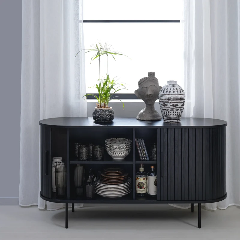 Kommode Gativel 140x76 cm Lamellen Eiche Schwarz