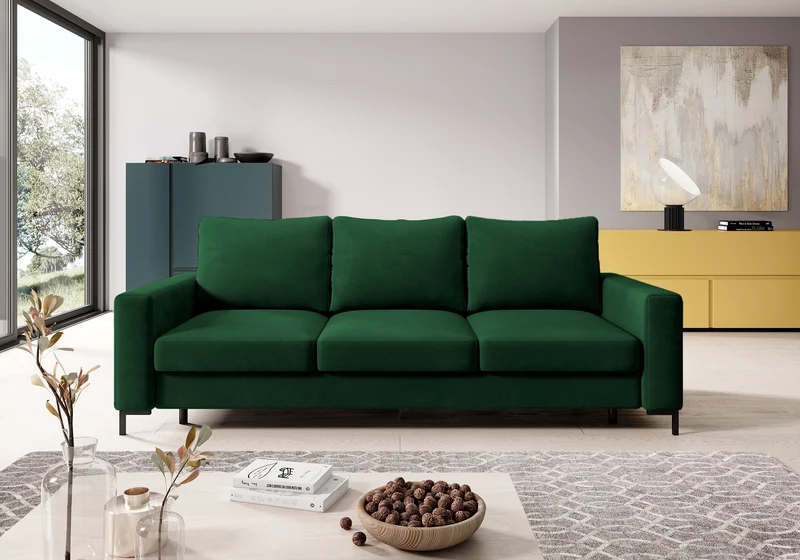 Dreisitziges Schlafsofa Mokpeo mit Stauraum, grün, Samt