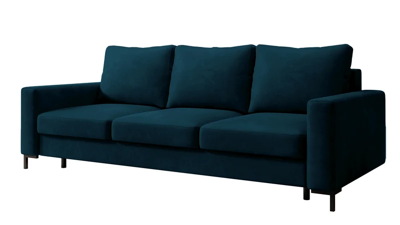 Dreisitziges ausklappbares Sofa Mokpeo mit Stauraum, dunkelblauer Samtvelours