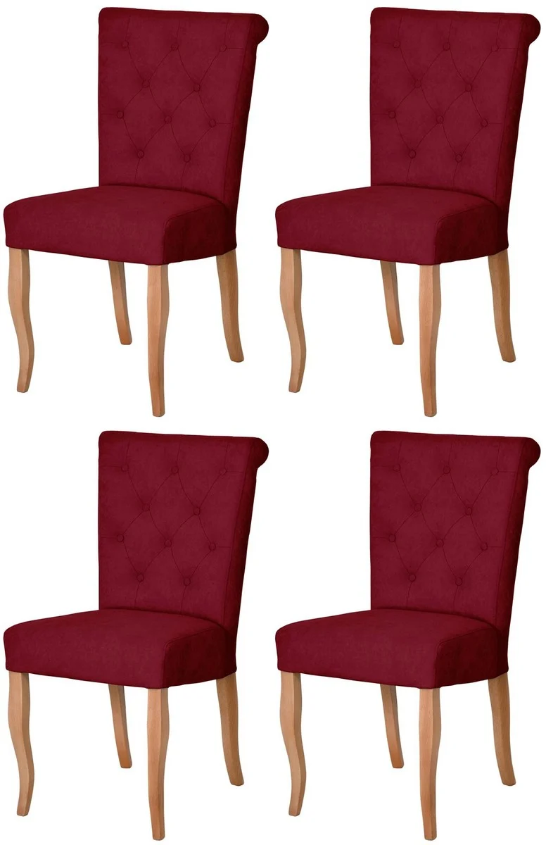 Casa Padrino Chesterfield Neo Barock Esszimmer Stuhl 4er Set Bordeauxrot / Naturfarben - Küchenstühle Set - Esszimmer Möbel - Chesterfield Möbel - Neo Barock Möbel