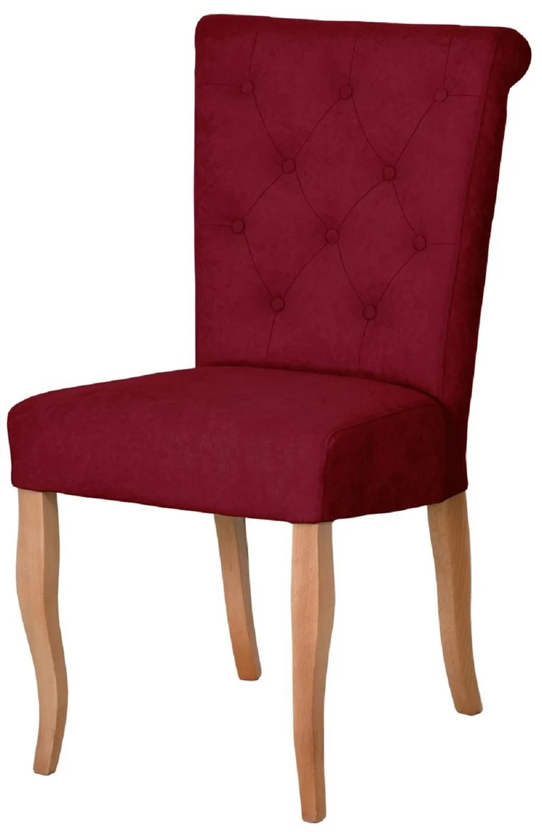Casa Padrino Chesterfield Neo Barock Esszimmer Stuhl 4er Set Bordeauxrot / Naturfarben - Küchenstühle Set - Esszimmer Möbel - Chesterfield Möbel - Neo Barock Möbel