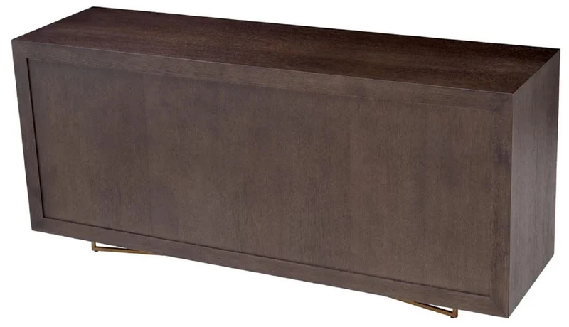 Casa Padrino Luxus Sideboard Mokka / Messing 180 x 50 x H. 80,5 cm - Eichenfurnier Schrank mit 4 Türen - Luxus Möbel - Hotel Möbel - Luxus Einrichtung