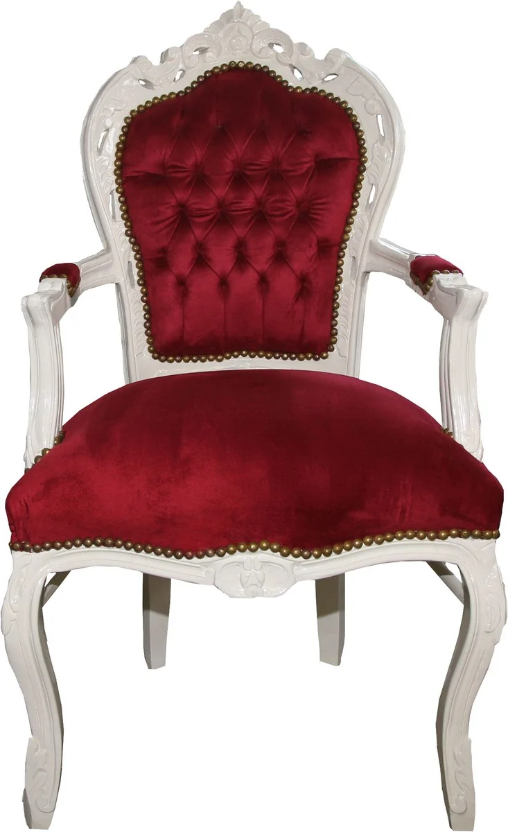 Casa Padrino Barock Esszimmerstuhl Bordeaux / Creme mit Armlehnen - Stuhl - Barockstuhl - Möbel