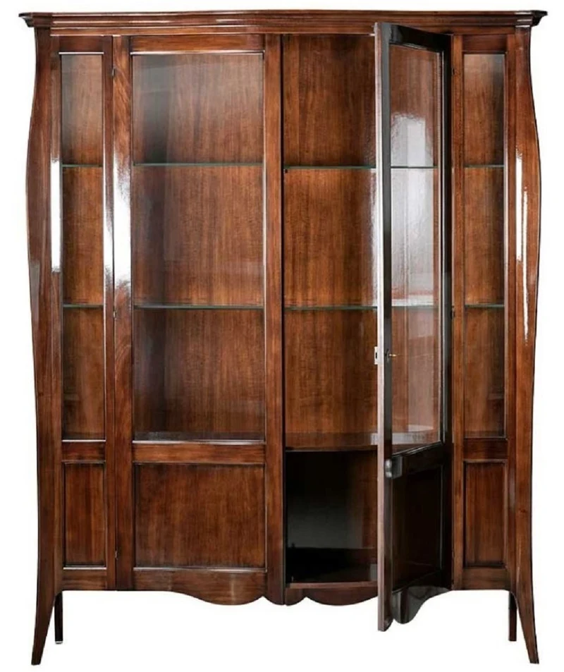 Casa Padrino Luxus Art Deco Vitrine Braun 170 x 50 x H. 215 cm - Massivholz Vitrinenschrank mit 2 Glastüren - Luxus Art Deco Wohnzimmer Möbel