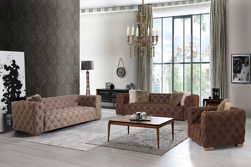 Casa Padrino Luxus Chesterfield Sessel Braun / Hellbraun 125 x 95 x H. 81 cm - Moderner Chesterfield Wohnzimmer Sessel - Luxus Chesterfield Wohnzimmer Möbel
